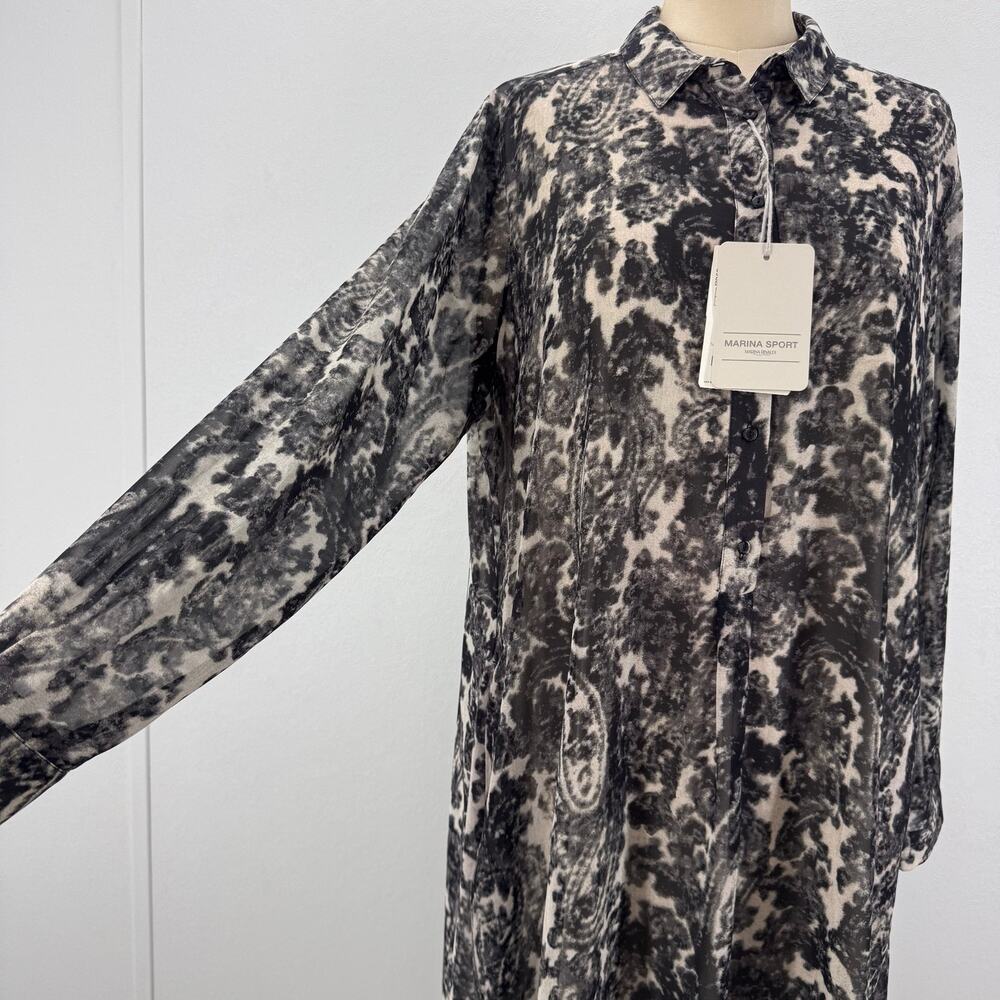 NWT Marina Rinaldi Grey Chiffon Button Down Printed Dress sz 14 Travel Old Money - Picture 1 of 12